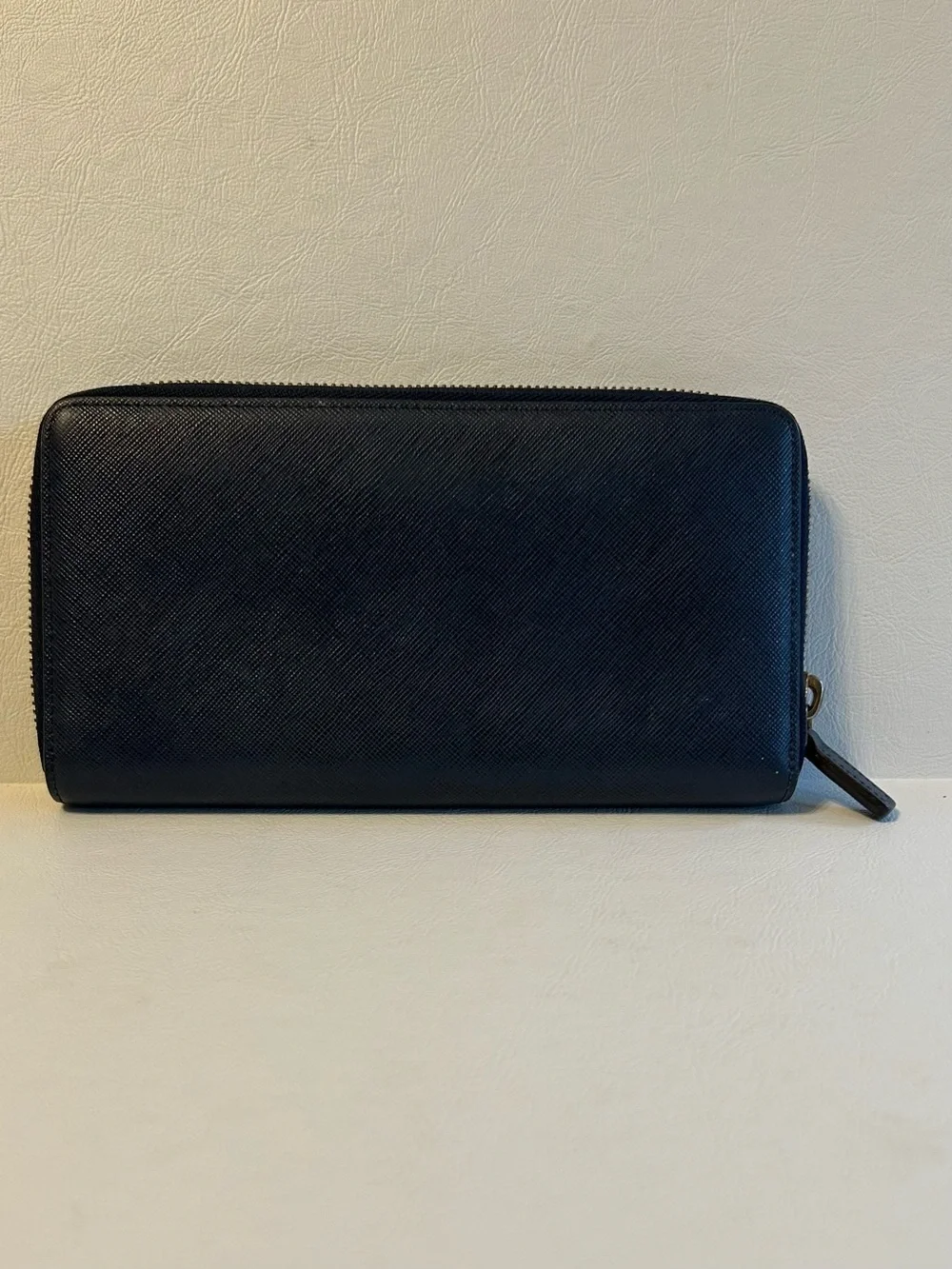 MCM Blue Saffiano Zip-Around Wallet with Gold Logo - Picture 2 of 6